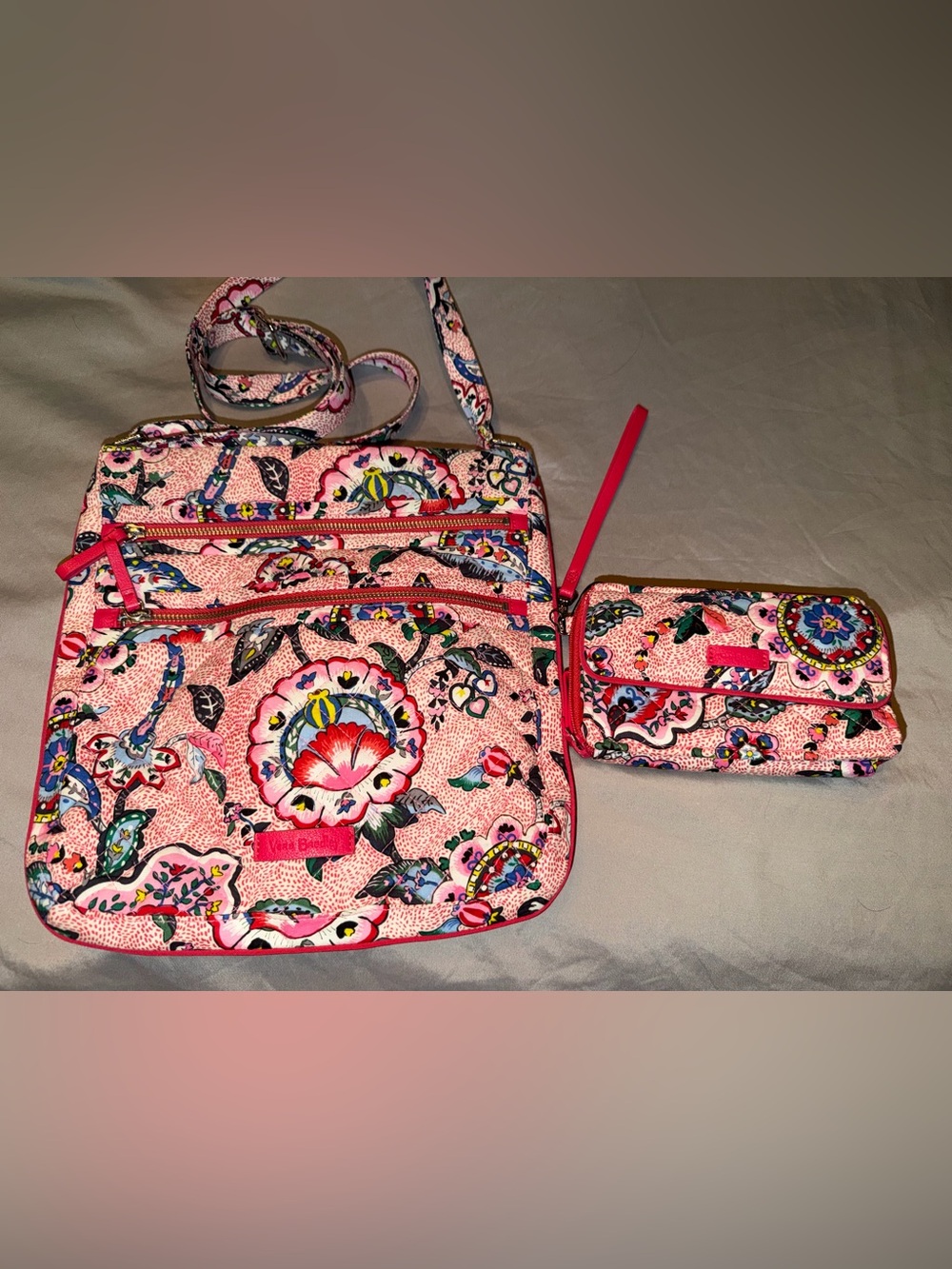 Vera Bradley Pink Floral Crossbody with Matching Wallet